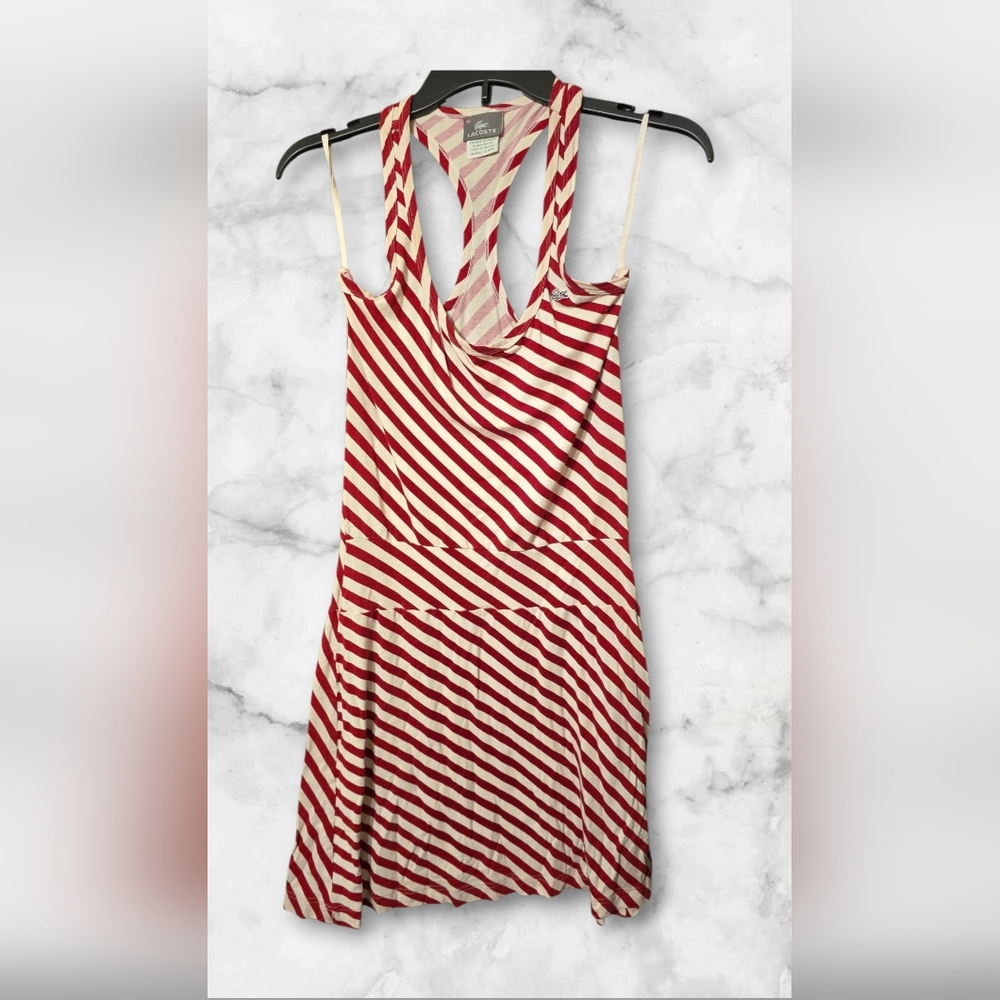 LACOSTE Red and White Striped Racerback Mini Dress Sz. Medium